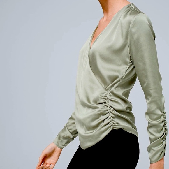 WHBM Runched Wrap Front Satin XS Blouse - Picture 2 of 7